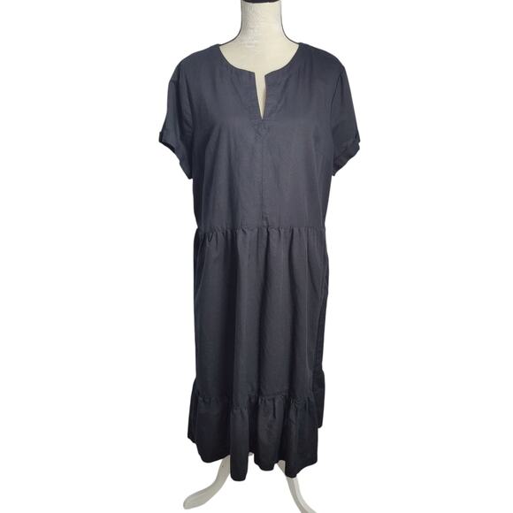 Pact Dresses & Skirts - Pact Women's Sz XL Black Canopy Organic Cotton Linen Notch Neck Dress